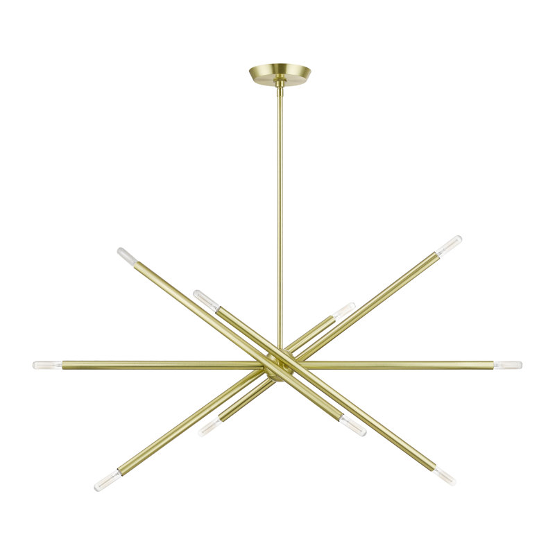 Asherah 10-Light Dimmable Sputnik Linear Chandelier, Satin Brass