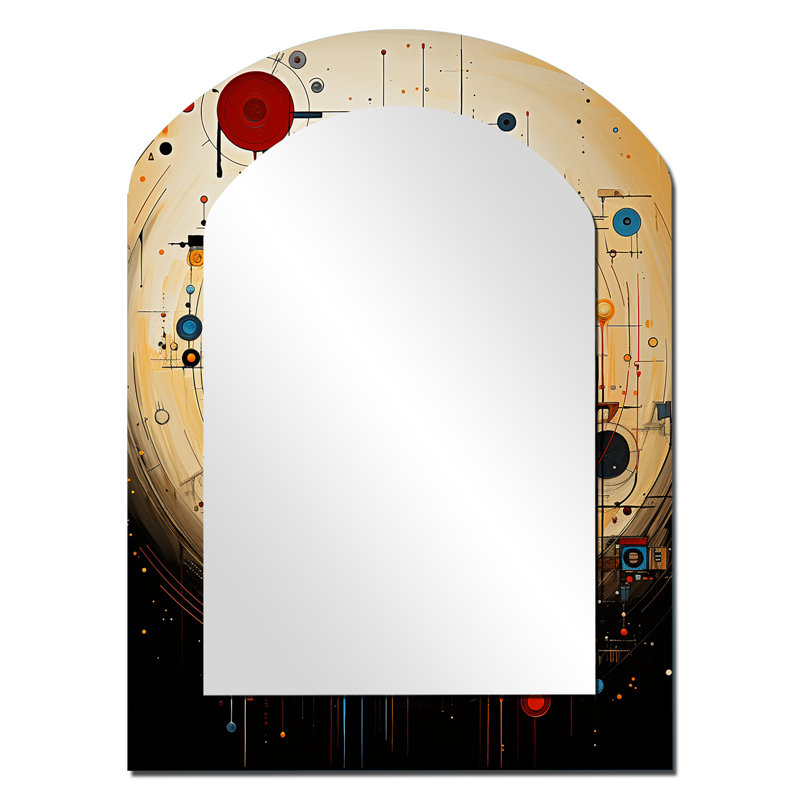 Symbole des éléments interconnectés amérindien - grand miroir arche d'art amérindien, décor de miroir mural unique asymétrique global, art en métal imprimé