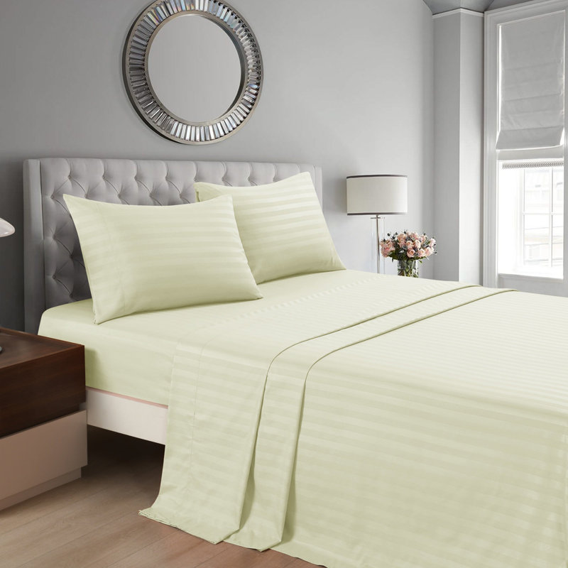 3/4 Pcs Luxury Striped Bed Sheets Set, Cream, Full Sheet Set with 2 Pillowcases