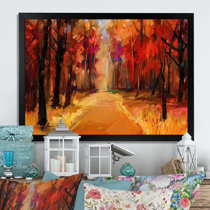 «Mystic Fall Season Forest», reproduction sur toile flottante, H 30 po x l 40 po x P 1,5 po, Cadre noir