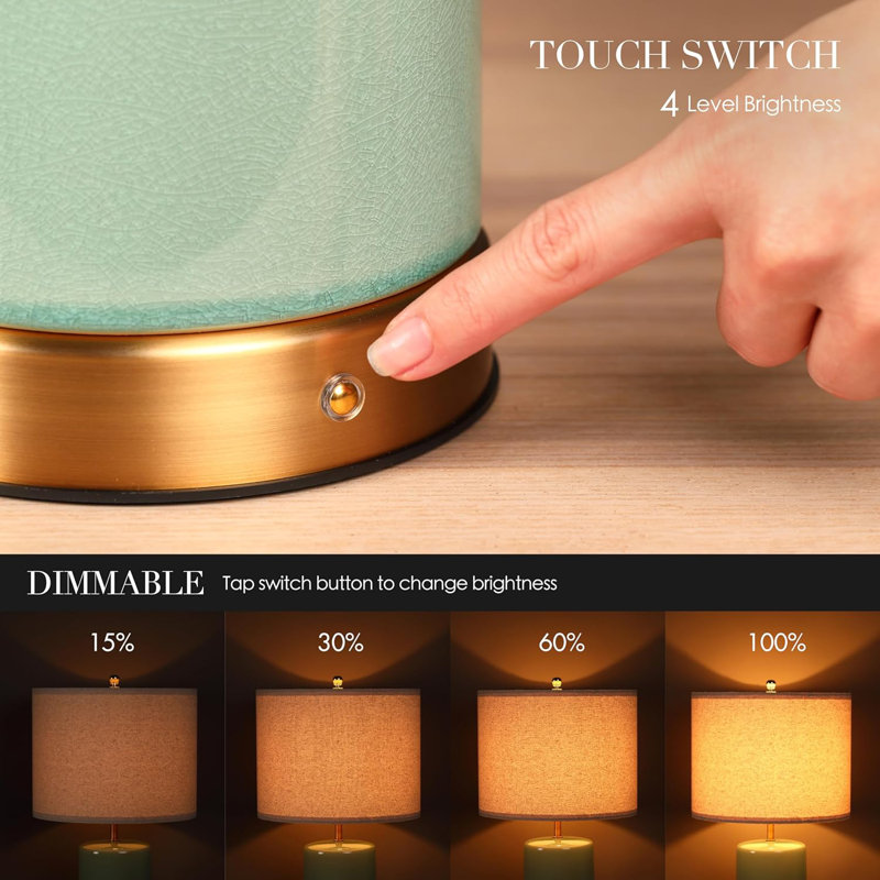 Classic Ceramic - Battery Powered Table Lamp, Rechargeable Cordless Ceramic Lamp, Full-Size 24 Inch Height, 4-Level Dimming, Smart Safety Protection, Type-C Fast Charging, LED Bulb Included