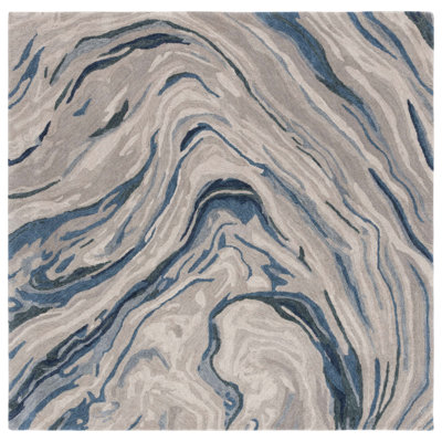 Tapis bleu / beige en laine / coton touffeté à la main Soho
