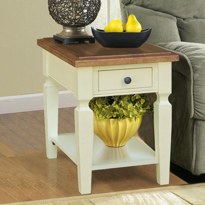 Table de bout avec rangement Briseno, Hickory / blanc coquille