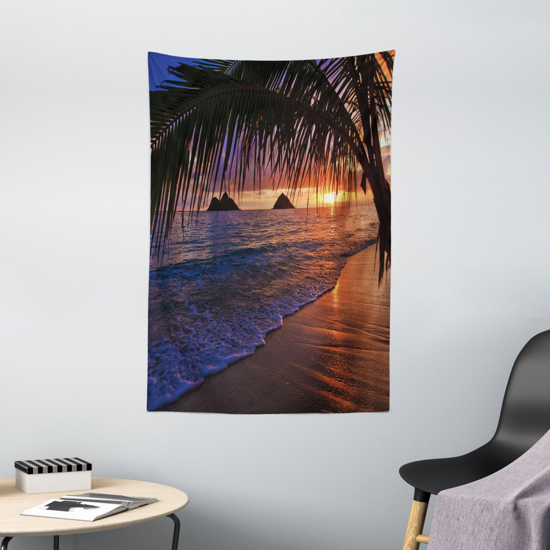 Tapisserie Pacific Sunrise am Lanikai Beach Hawaii Sandy Tropics Hills Leaves Landmark