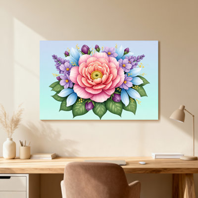 Bouquet de plantes et de fleurs avec rose rose et fleurs mauves