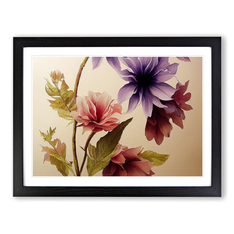 Stunning Watercolour Flowers 1 Piece Single Picture Frame Wall Art, 25cm H x 34cm W x 2cm D, Black Framed