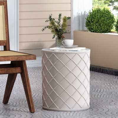 Table d'appoint antique en béton blanc avec corde nautique - 15,03 po x 17,72 po prête à être utilisée