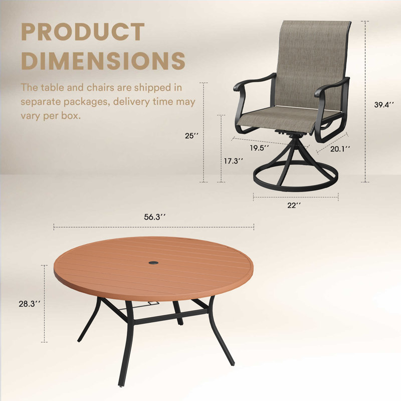 6-Person Outdoor Round Dining Set, 28.3" H x 56.3" W x 56.3" D, Brown/Brown