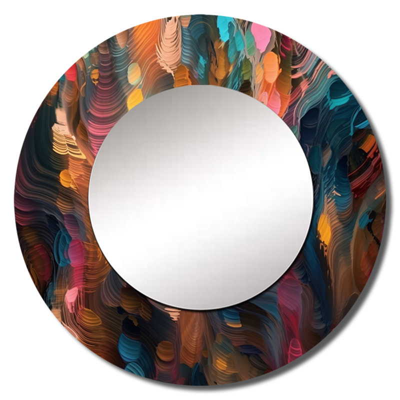 Ovey Random Swirls Abstract - miroir géométrique, miroir mural décoratif rond moderne, impression d'art en métal
