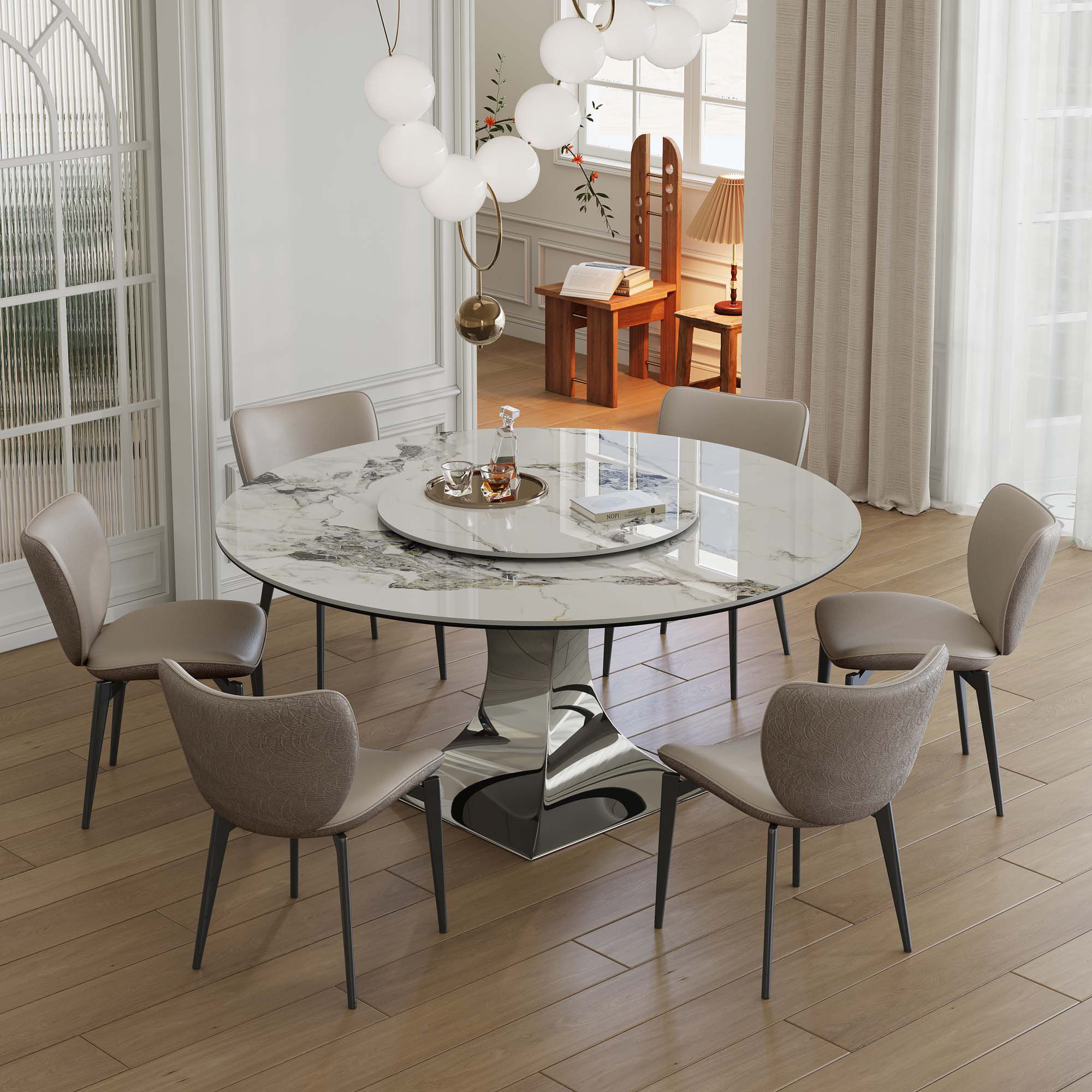 Orren Ellis 59" Round Sintered Stone Dining Table Set | Wayfair
