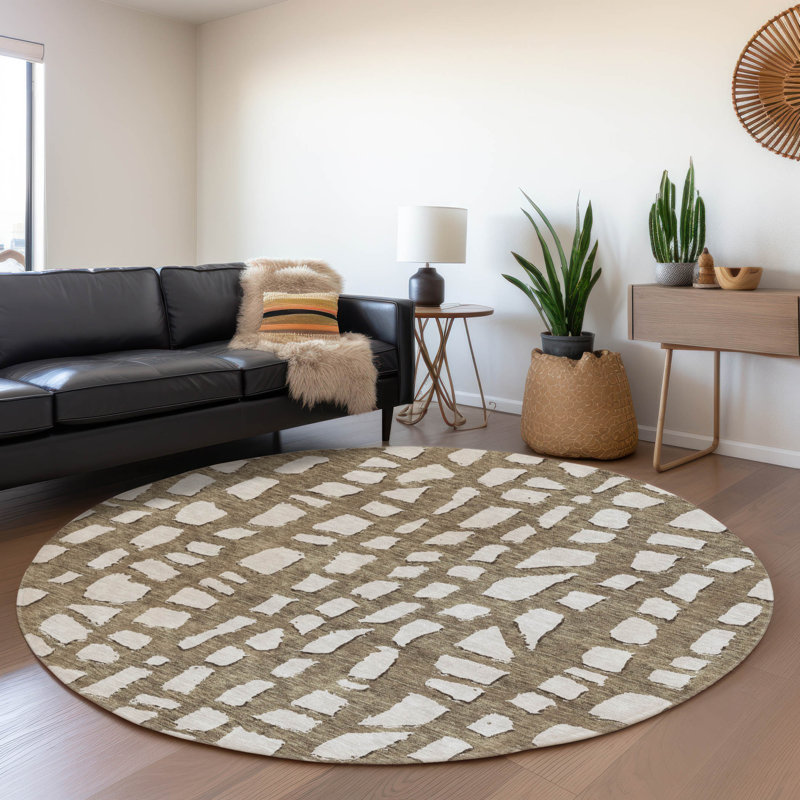Lamanna Washable Striped Indoor / Outdoor Rug, Round 8'