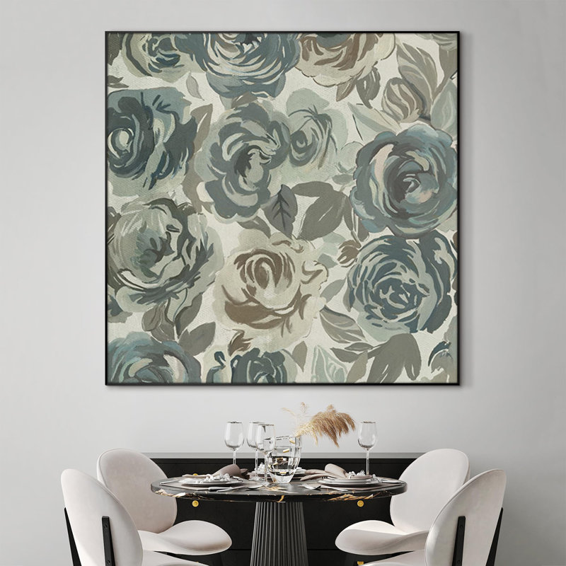 Très grand motif floral imprimé de roses bleues et vertes très grandes, impression encadrée (assemblage requis)