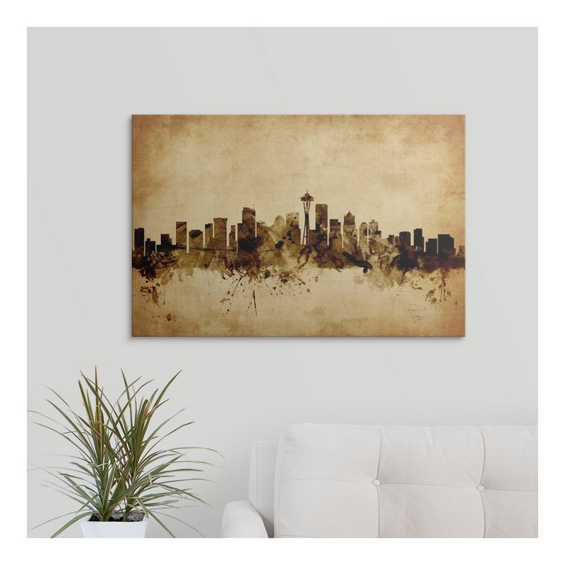 «Seattle Washington Skyline» par Francy, impression, H 24 po x l 36 po x P 1,5 po, Toile