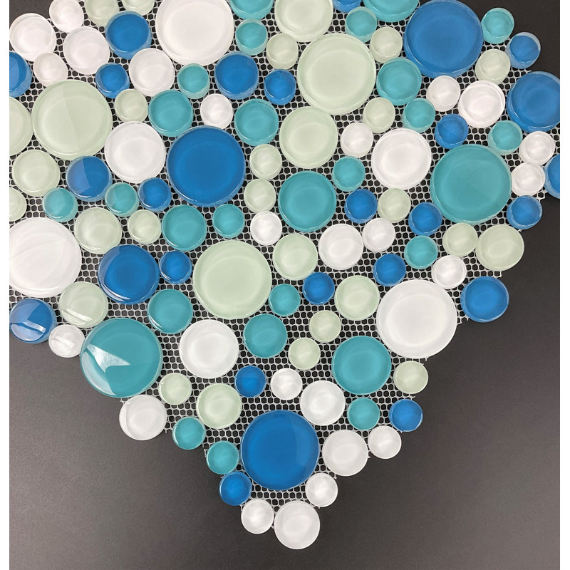 12.5" x 12.5" Glass Random Mosaic Wall & Floor Tile, Ocean Breeze/White