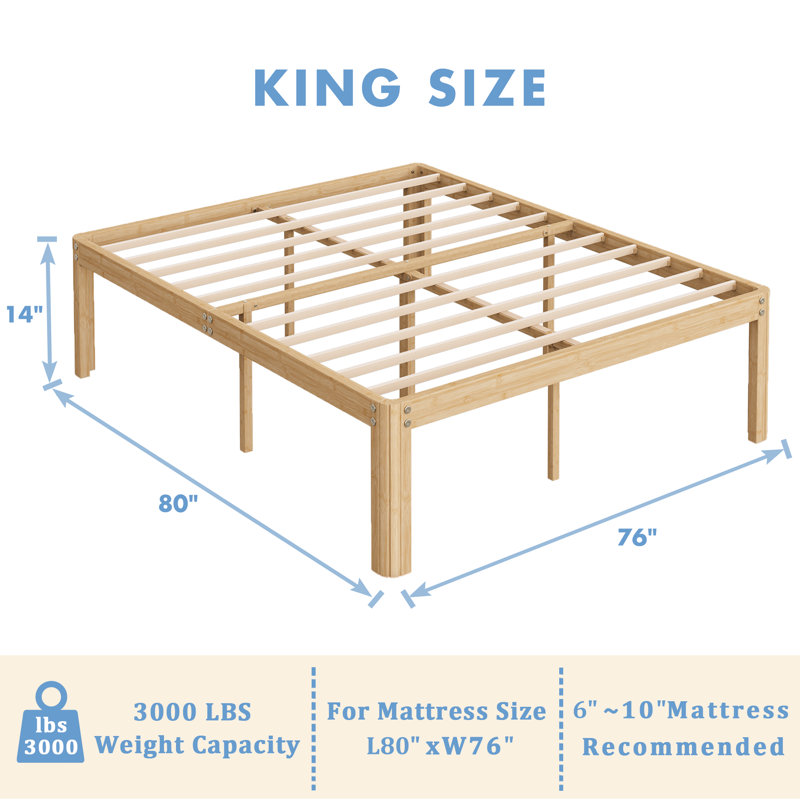 King Heavy Duty Metal Bed Frame, Printed Steel Platform Bed, Rounded Edge Legs, Anti-sway, Noise Free, King