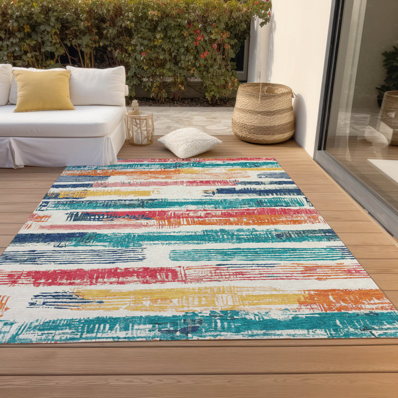 Machine Washable Indoor/Outdoor Cinead ACN1665 Ivory Rug, Rectangle 5' x 7'6"