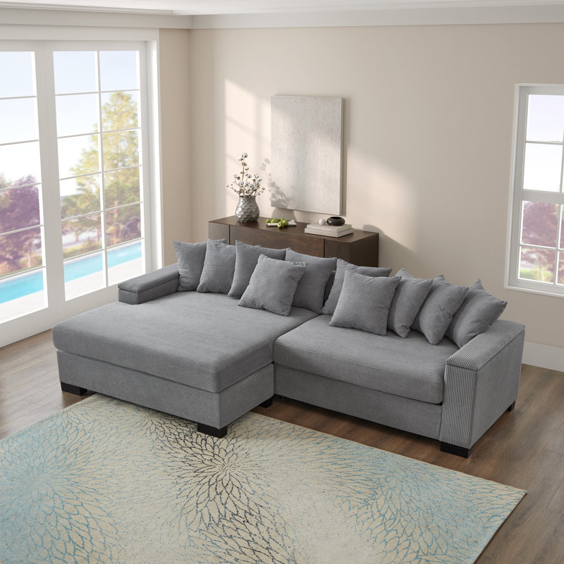 Canapé modulaire en velours côtelé avec rangement convertible et accoudoirs Garrett, Velours côtelé gris
