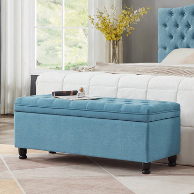 Upholstered Tufted Button Storage Bench ,Linen Fabric Entry Bench With Spindle Wooden Legs, Bed Bench