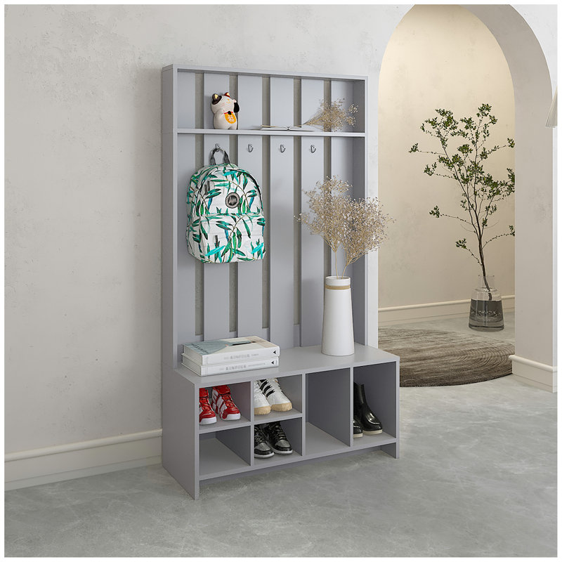Multi-Functional Hall Tree With Coat Rack, Shoe Storage, And Open Shelf – Stylish And Practical Solution For Your Entryway