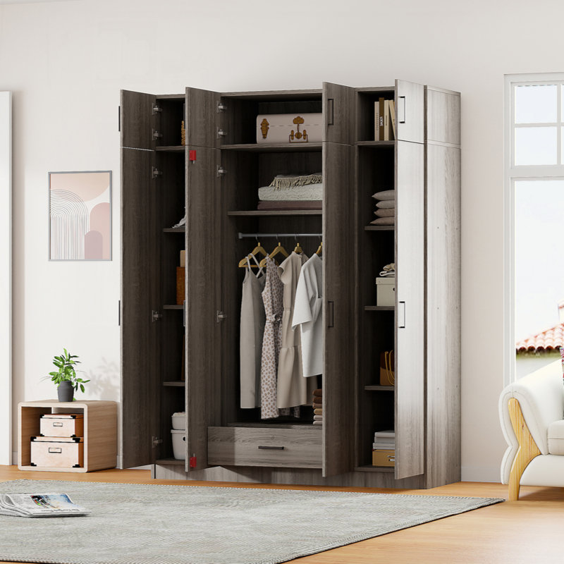 Armoire 4 portes avec 1 tiroir et armoire supérieure, Gris