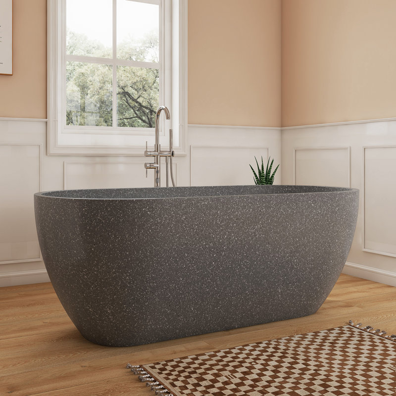 Baignoire de trempage autoportante en béton à surface solide 63 po Fslefay Terrazzo, Gris