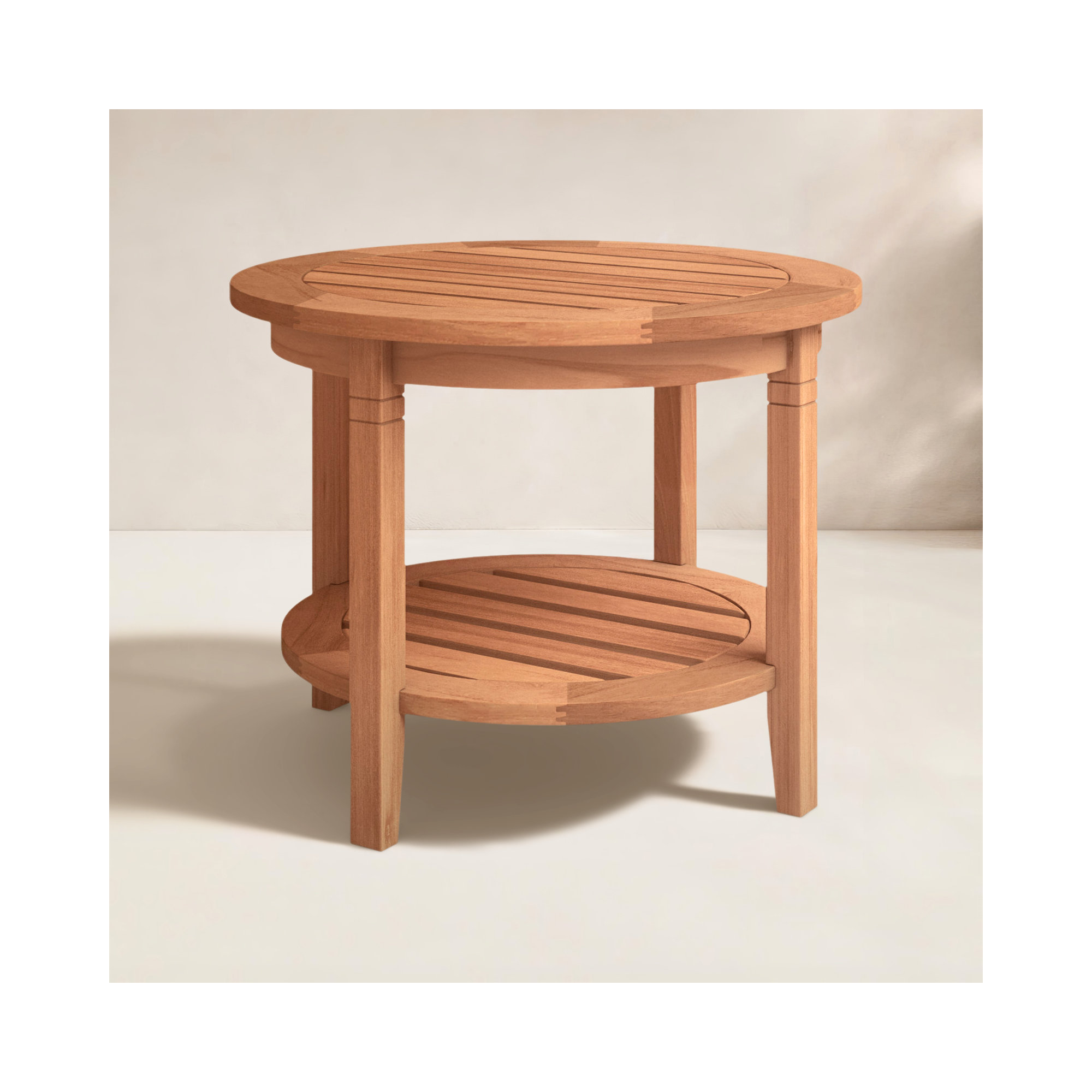 Colden Teak Outdoor Side Table, Natural Teak, 24"