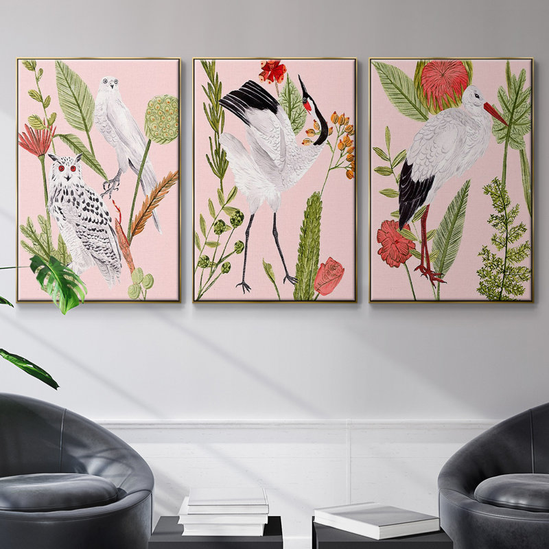 Birds In Motion IV, reproduction sur toile 3 pièces, H 36 po x l 72 po x P 2 po, Or