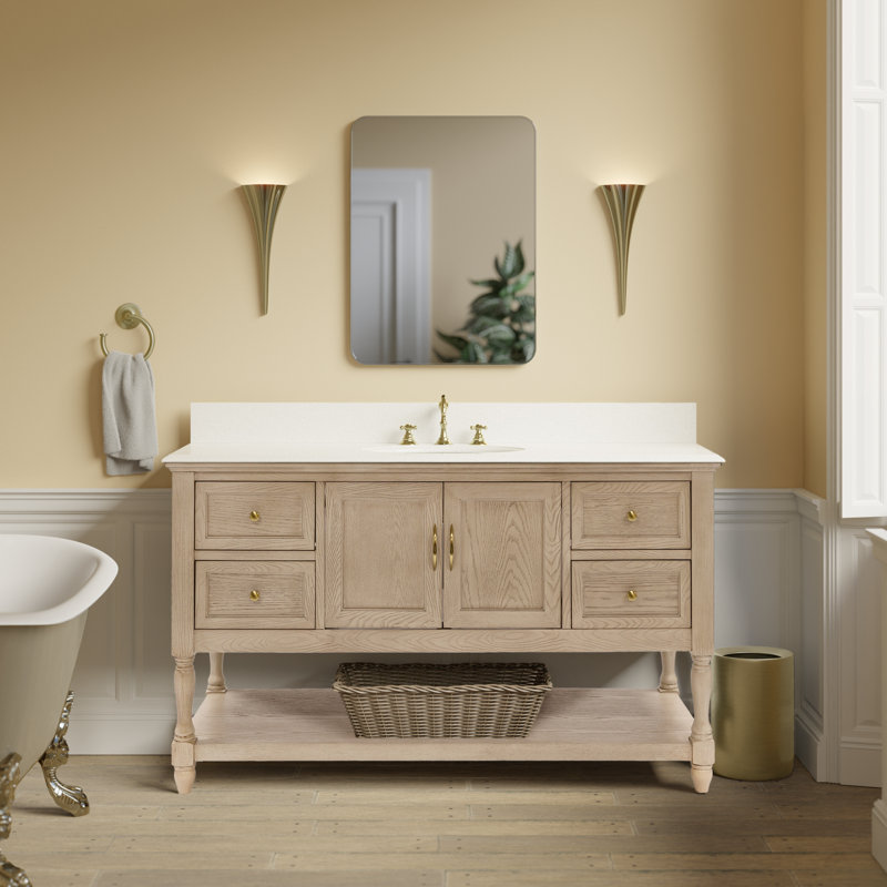 Ensemble de meuble-lavabo simple 60 po Hampton, Blanc d'ingénierie, Greige Oak