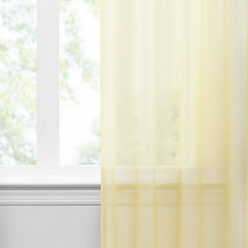 Ground Length Yellow Sheer Polyester Rod Pocket Curtain Panel
