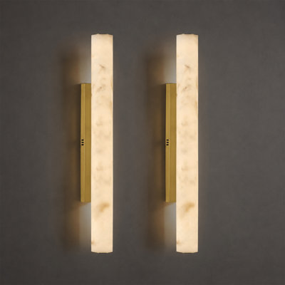 36" Dimmable LED Large Cylindrical Wall Sconce With Faux Alabaster Shade (Set of 2)