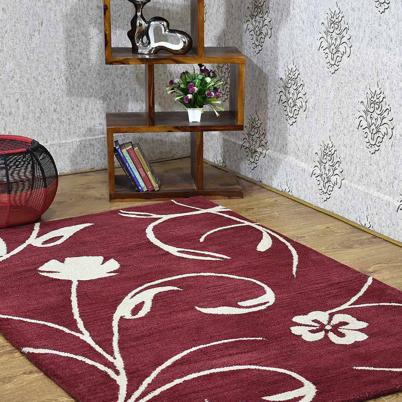 Crayton Hand Tufted Wool Eco-Friendly Area Rugs - Rectangle, Red Beige Color, Floral Modern Design, High Pile Thick Handmade Anti Skid Area Rugs for Living Room, Bed Room