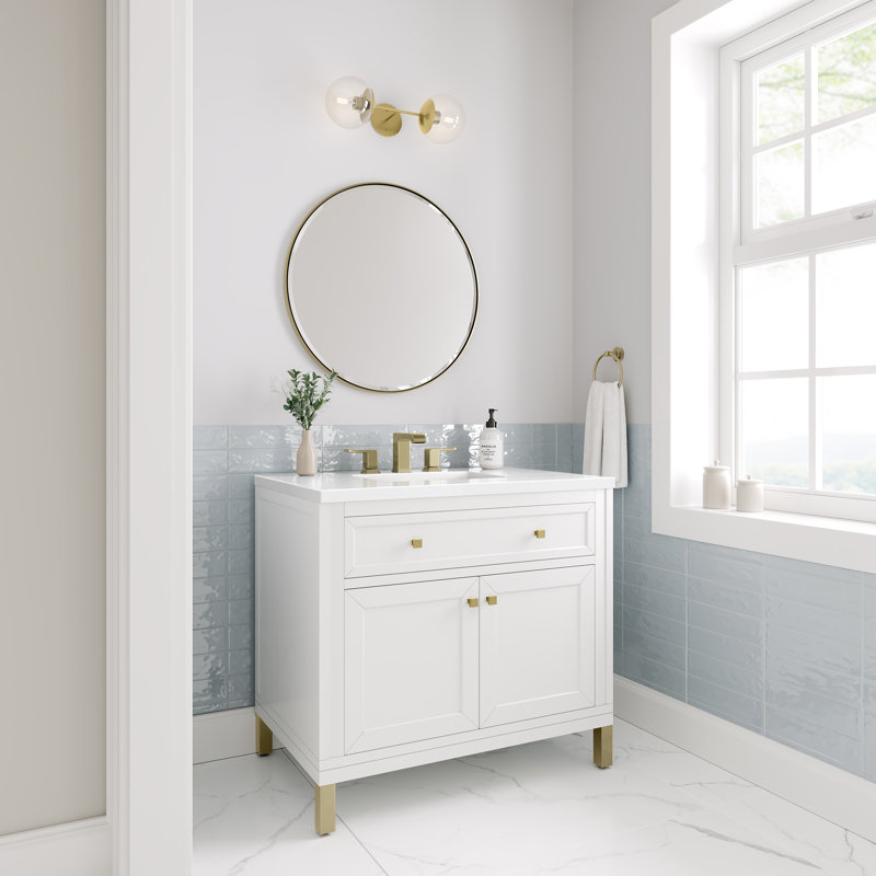 Chicago 36' W Single Vanity, White Zeus Quartz, 8" Widespread, Glossy White