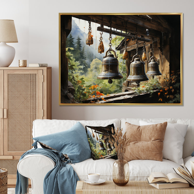 Art bouddhiste vert et noir, art mural sur toile, H 34 po x l 44 po x P 1,5 po, Cadre flottant doré