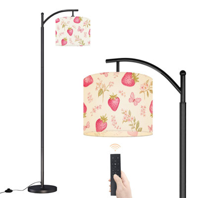 Arc Floor Lamp Strawberry floral seamless vintage flowers Vintage Retro Pink Seamless Floor Lamps with Remote LED Lights Adjustable Lamp Shades Tall Standing Lamps for Reading Office Living Room