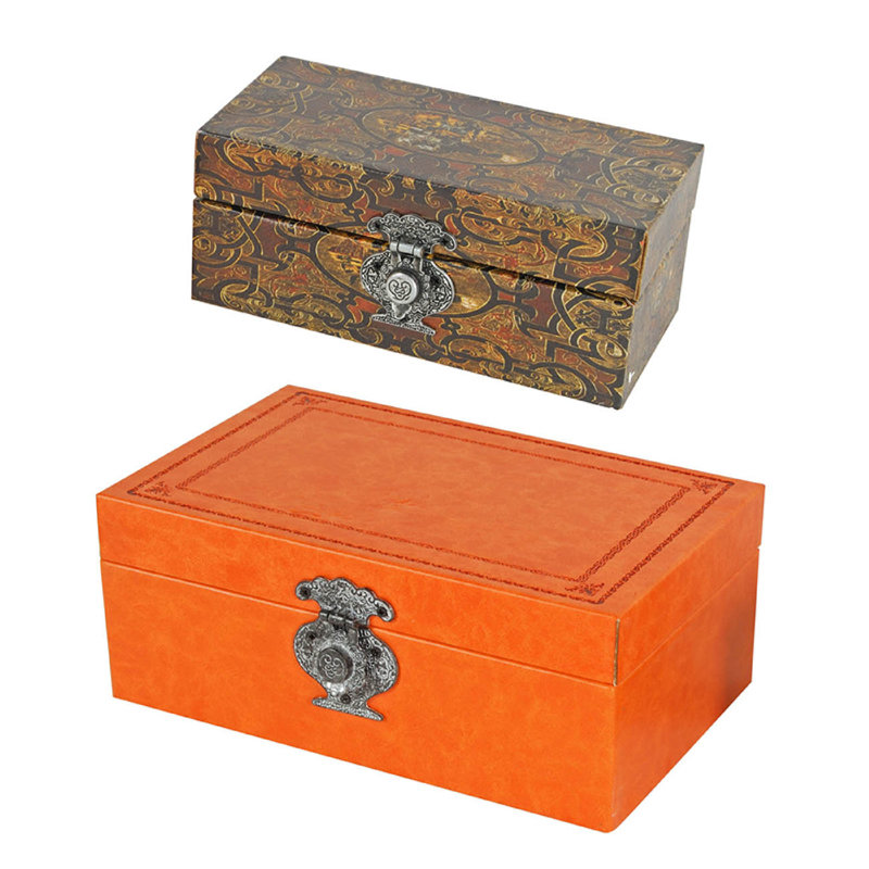 Ensemble de 2 boîtes de rangement, similicuir Heritage Motif, brun orange
