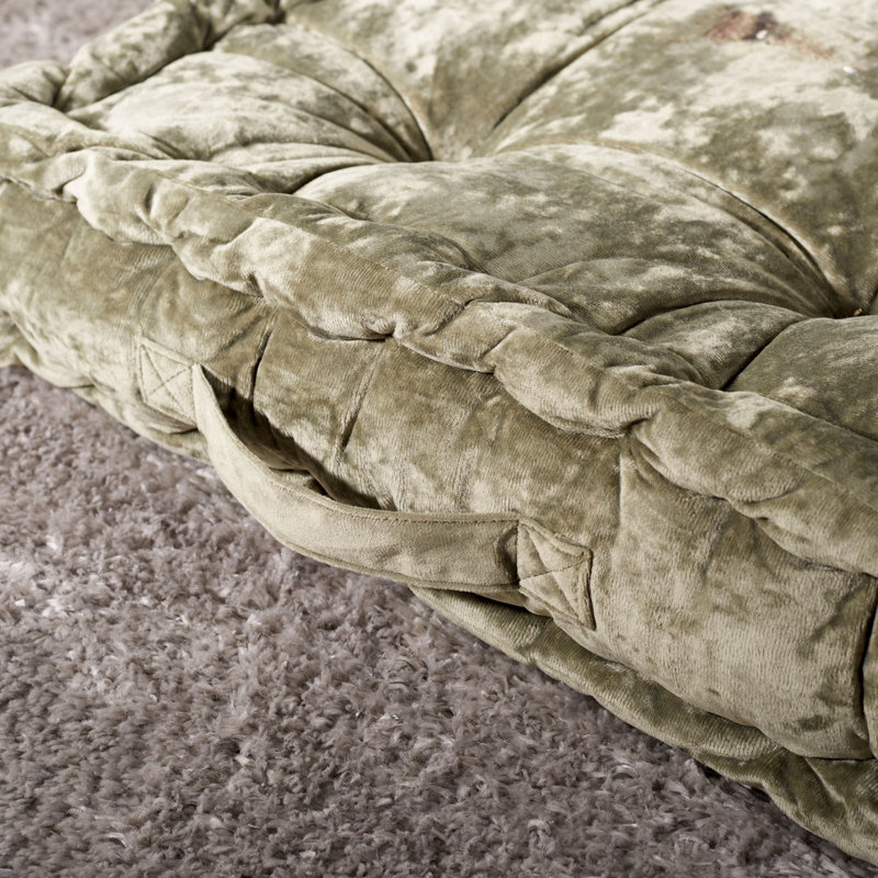 Belia Yellow Velvet Square Floor Pillow with Handle