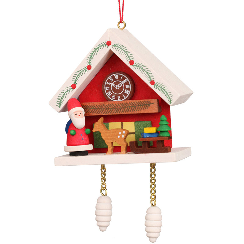 Ornement figurine à suspendre père noël avec cerf coucou