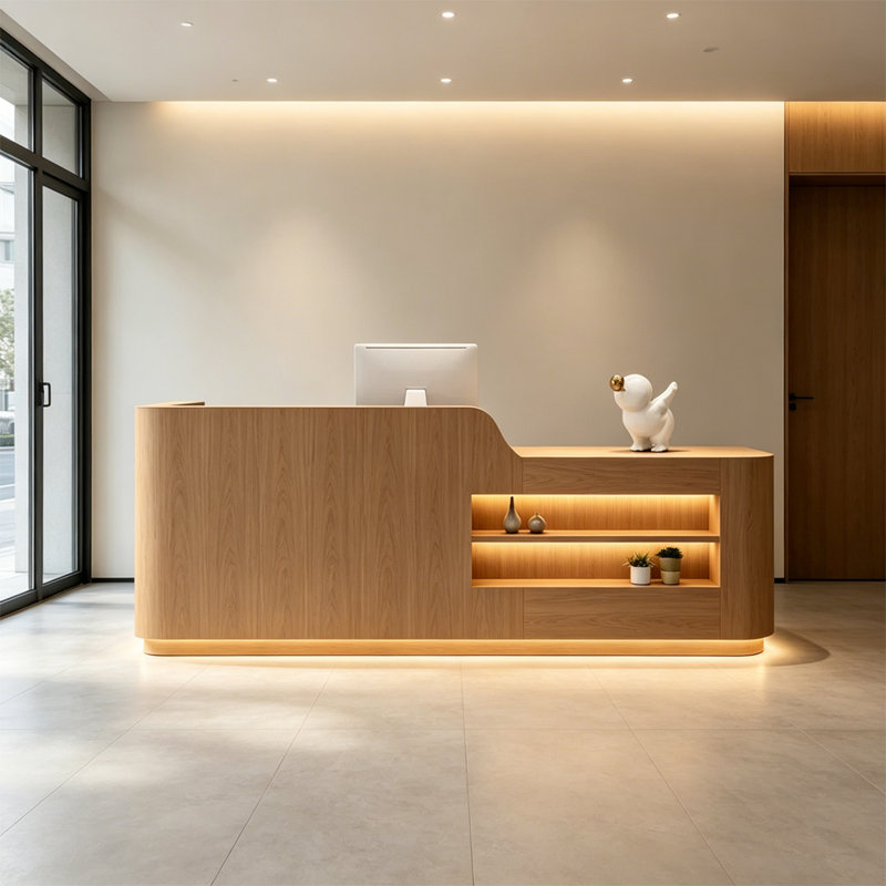 Bureau de réception moderne en forme de L avec éclairage à DEL, comptoir de bienvenue de 94,48 po de largeur pour salon, spa, boutique ou bureau