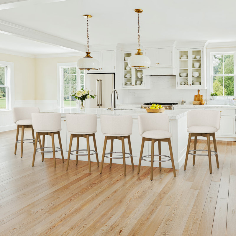 Patrick Swivel Counter & Bar Stool, Beige Fabric Seat/Natural Frame
