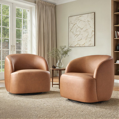 Croix 30.75"W Modern Leather Swivel Barrel Chair with Fully Assembled