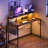 Computer Desk With Power Outlets Fast Charging Type-c Included, Gaming Desk With Led Lights, 47" Office Desk With Adjustable Monitor Stand, Small Desk Home Office Desks With Storage Bag & Hook-1884915204