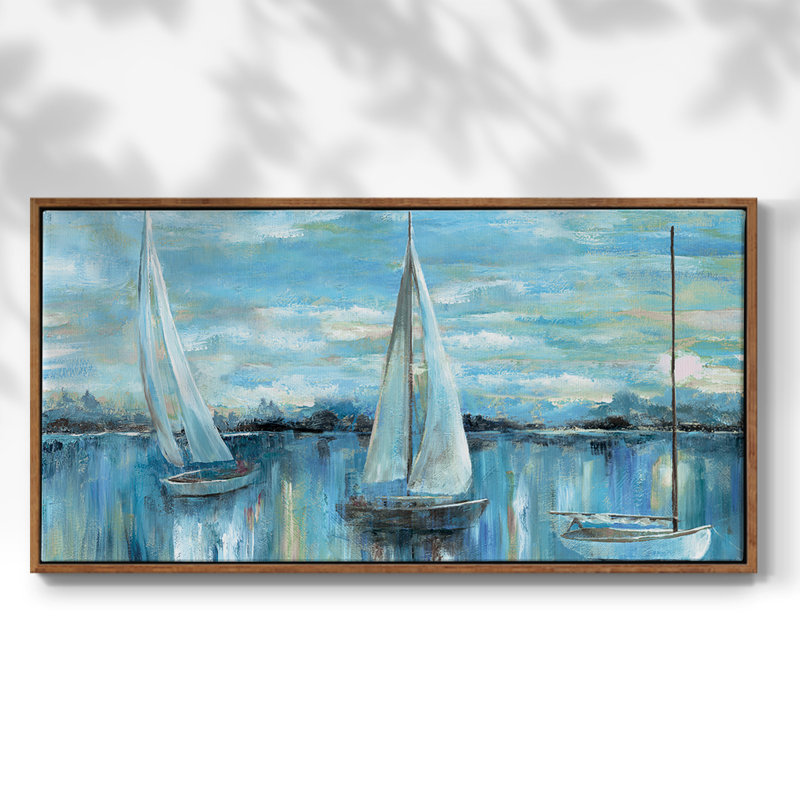 «Evening on the Bay», toile tendue avec châssis, prête à être accrochée, H 25 po x l 49 po, Noyer