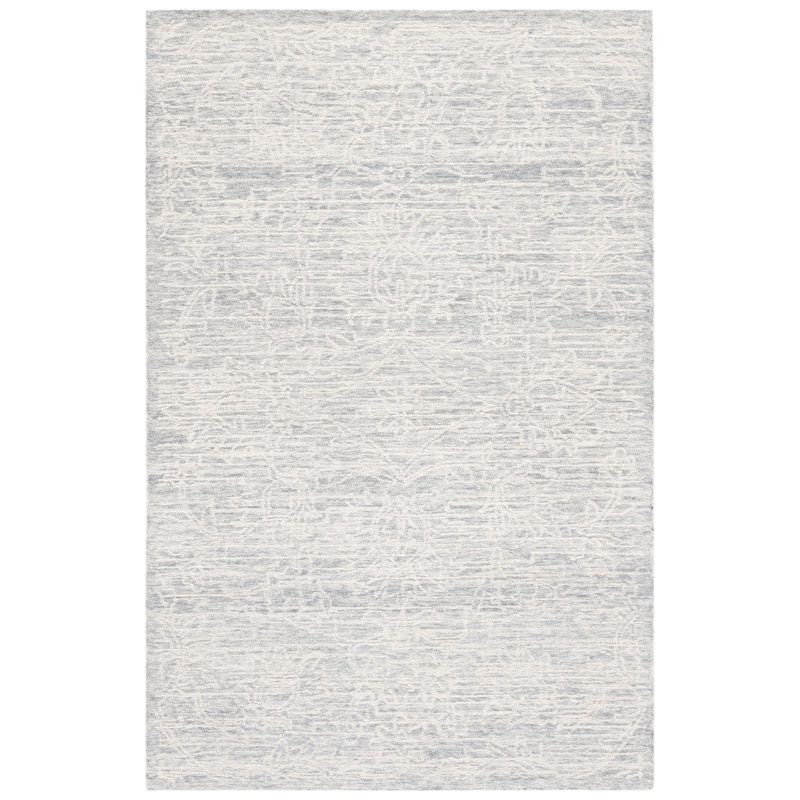 Roslyn Hand Tufted Wool/Cotton Floral Rug in Light Gray/Ivory, Rectangle 9' x 12'