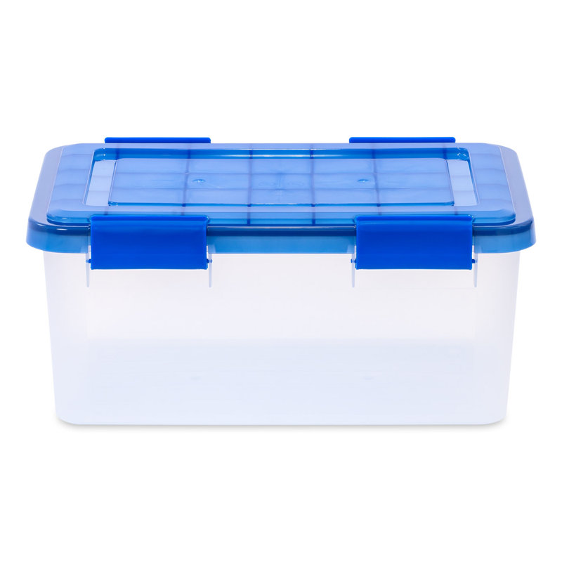 Small Blue and Clear Plastic Stackable Storage Box with Latches