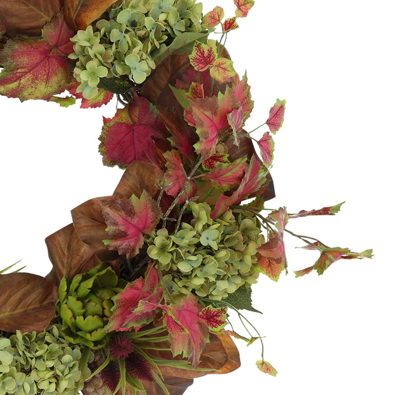 24" Hydrangea Fall Wreath with Ivy and Artichokes