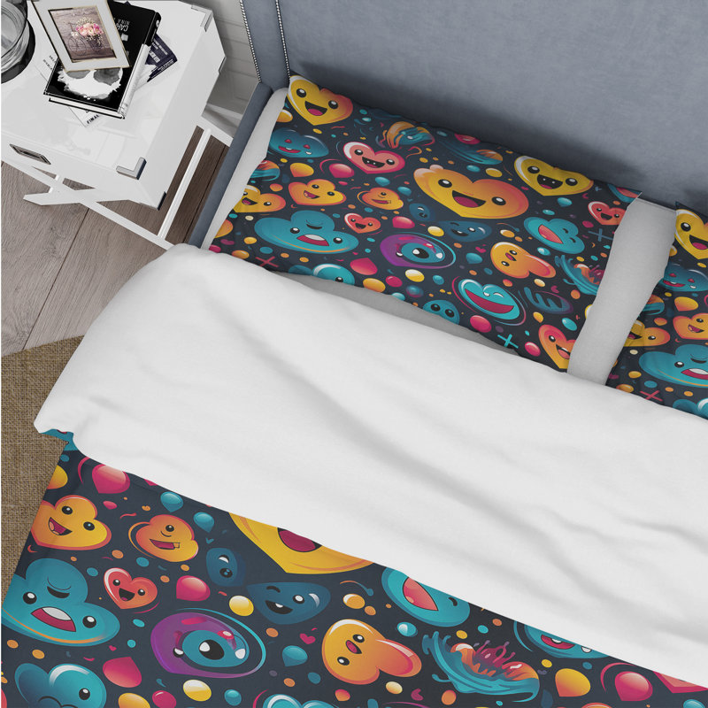 Ensemble de housse de couette Popart Emoji Abstract Fusion, Housse de couette pour grand lit et 2 taies décor