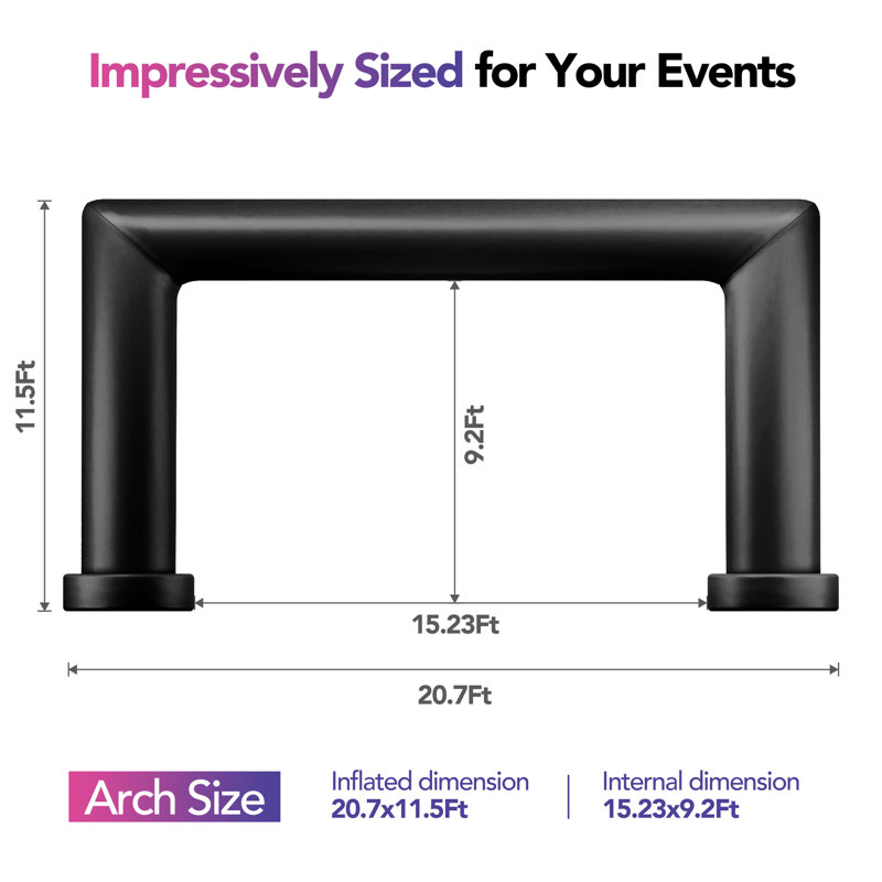  Arche gonflable carrée 21 × 11,5 pi - couleur noire, Noir