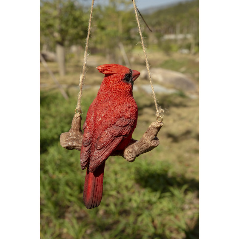 Red Hanging Cardinal on Branch Garden Figurine