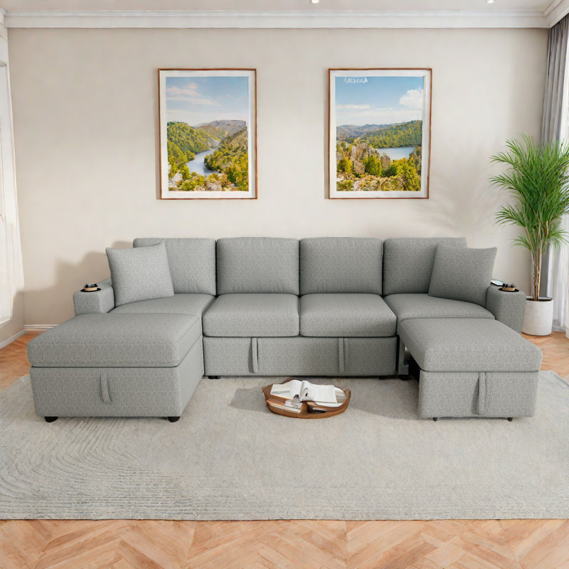 Convertible Sectional Sofa With A Movable Storage Ottoman, Grey