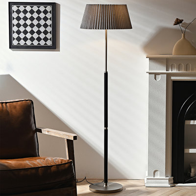 Gray + Black + Silver Fabric + Solid Wood + Iron Free form Floor Lamps